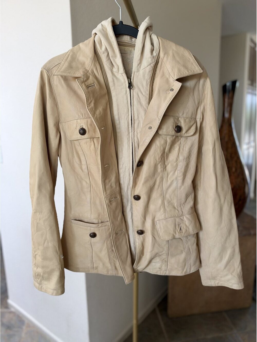 For Joseph Butter Yellow Hooded Leather Utility Jacket Size Est S
